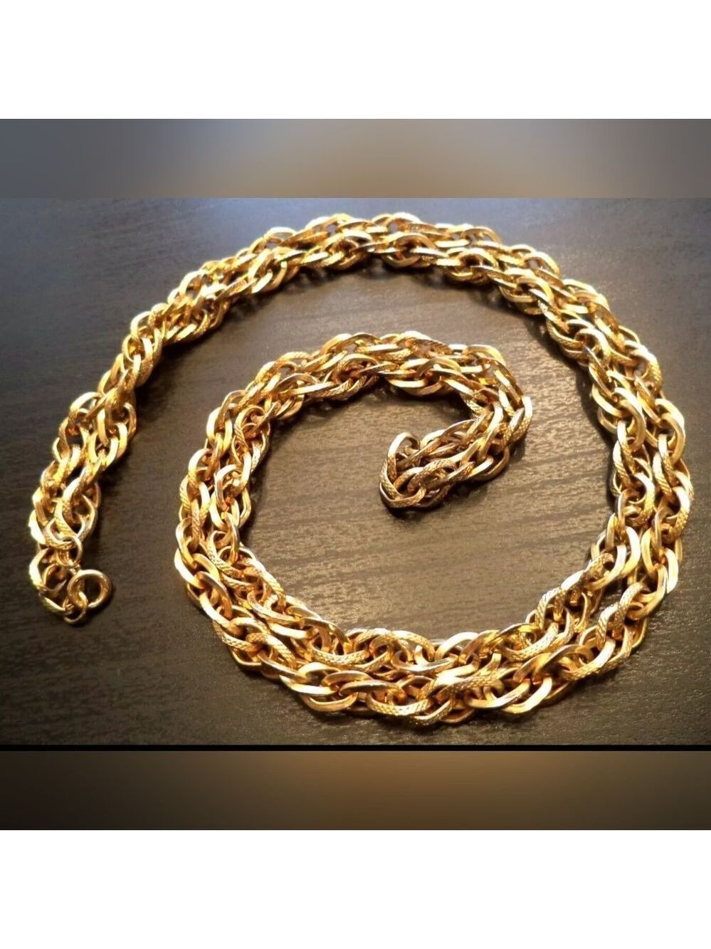 STUNNING  GOLD TONE HEAVY TEXTURED CHAIN 36" NECKLACE EUC